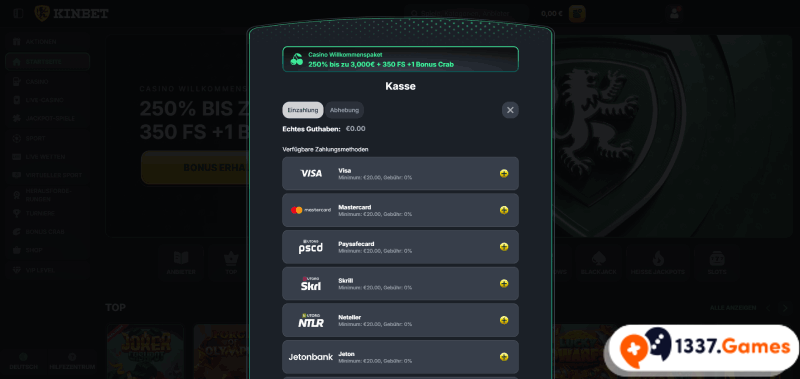 Einzahlung mit paysafe im Casino ohne Limit