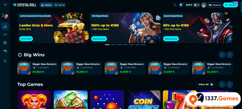 CrystalRoll Casino website